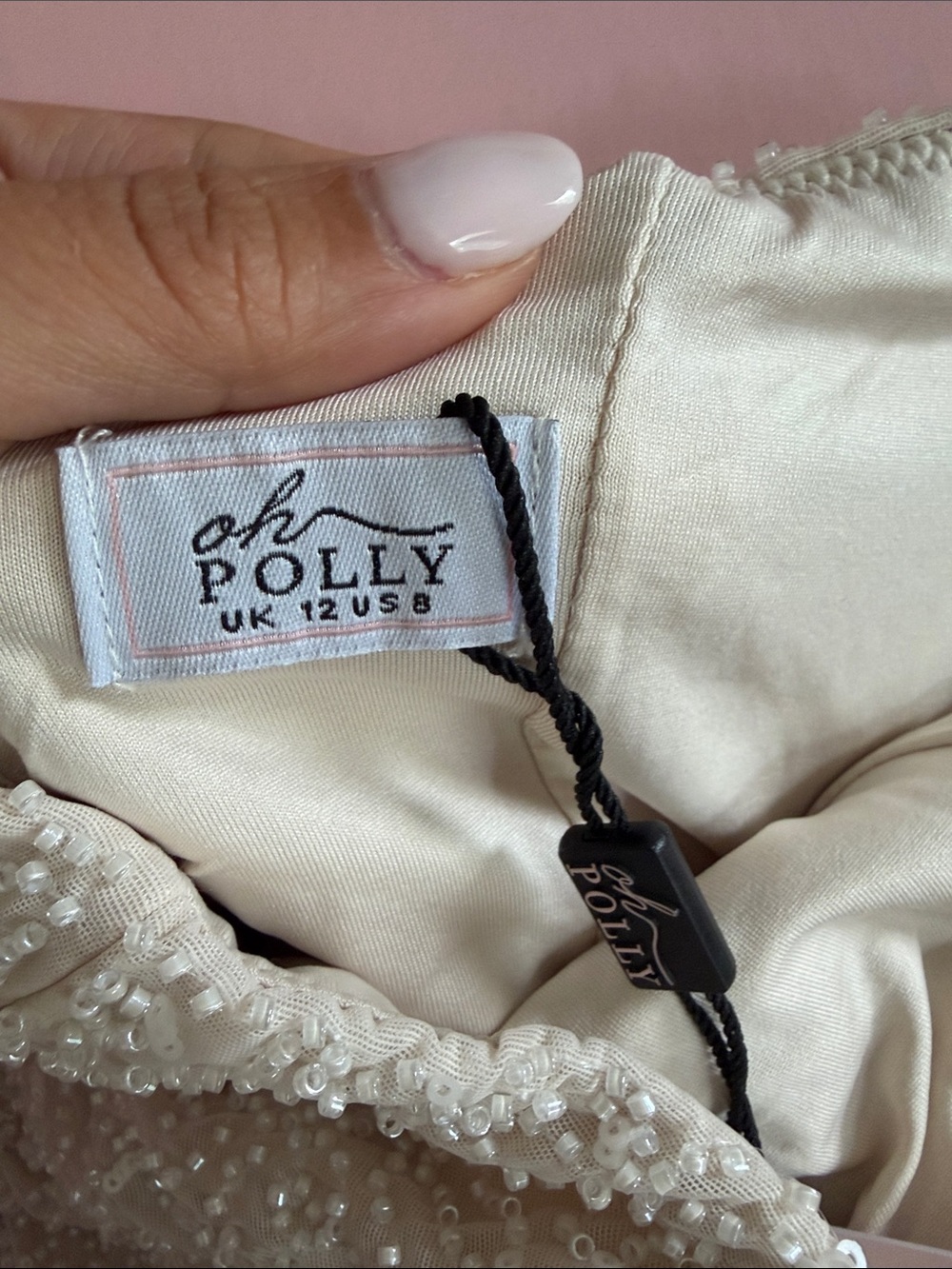 Oh Polly Pearl-Embellished Cream Off-Shoulder Dress - Picture 3 of 4